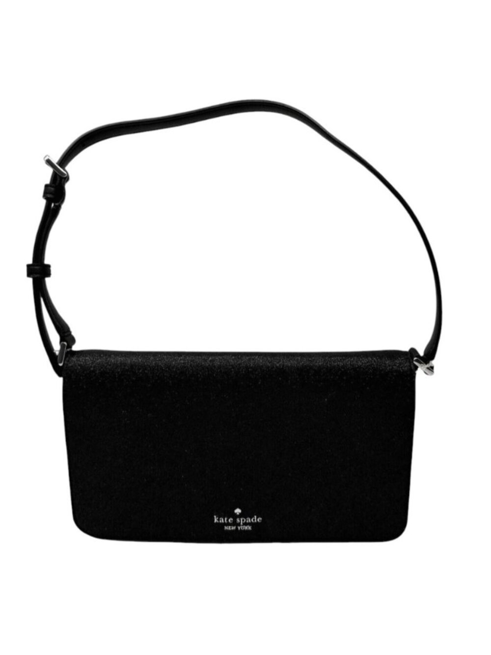 Kate Spade KE595 Tinsel Black Glitter Flap Shoulder Bag NWT $329 Orig Packaging